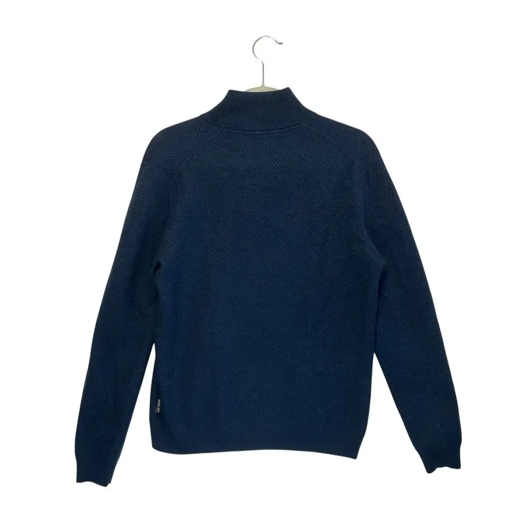 Ted Baker Quarter Zip Wool Blend Jumper Sweater Mens Sz 4 (L) Navy Club Luxury